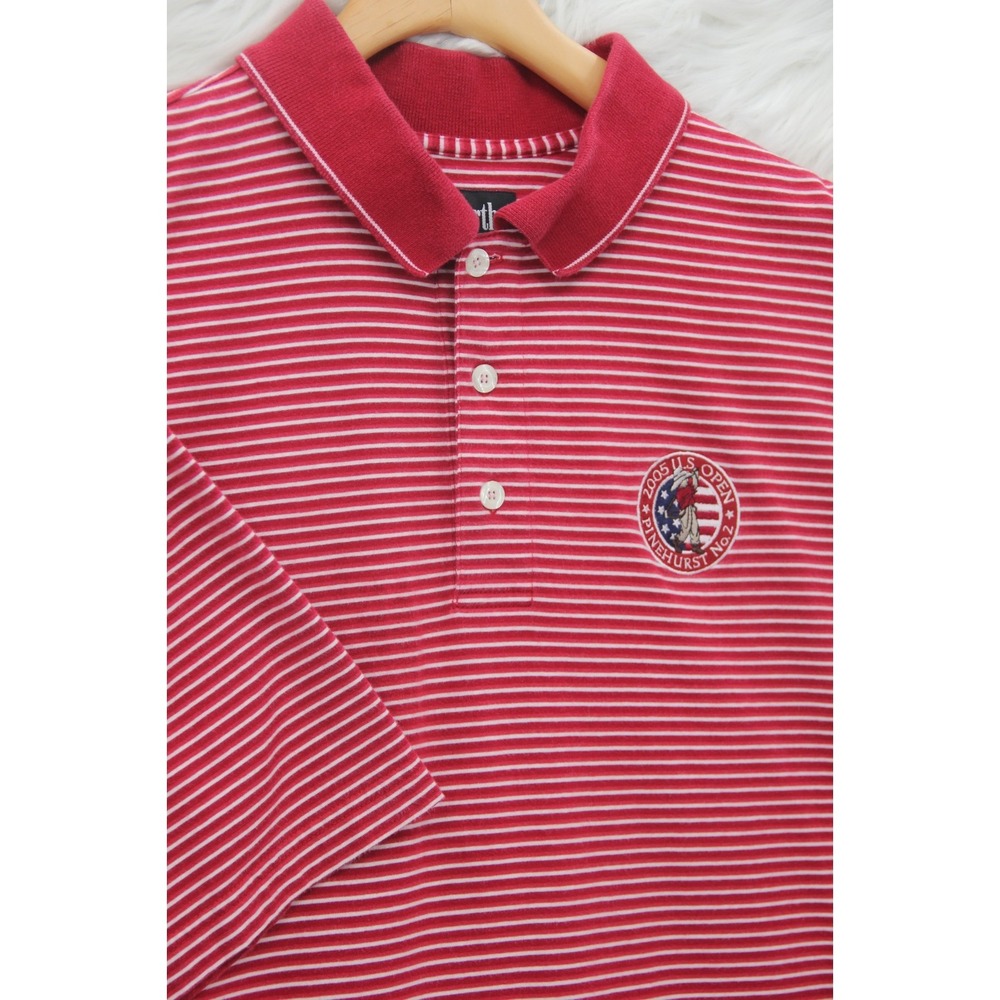 Ashworth 2005 U.S. Open Pinehurst No. 2 Men's XL Red Striped Golf Polo Shirt